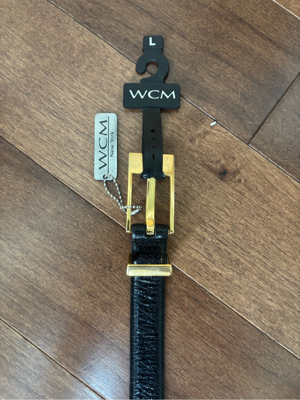 WCM Black Leather Belt with Gold Buckle